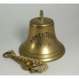 Brass Ship’s Bell, engraved Armentieres W.D.