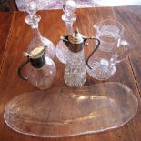 Assorted Glassware – 2 Decanters, Water Jug, 2 Plated Topped Claret   Jugs and Fish Plate.