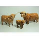 Beswick Highland Bull, Cow and Calf.