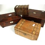 3 19th Century Wooden Boxes (Mahogany, Rosewood and Walnut) and small Continental Miniature Chest.