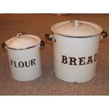 White Enamel Bread and Flour Bins.