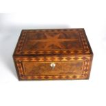 19th Century Inlaid Decorated Fitted Box (interior tray with 7 compartments) with Key (approx. 13”