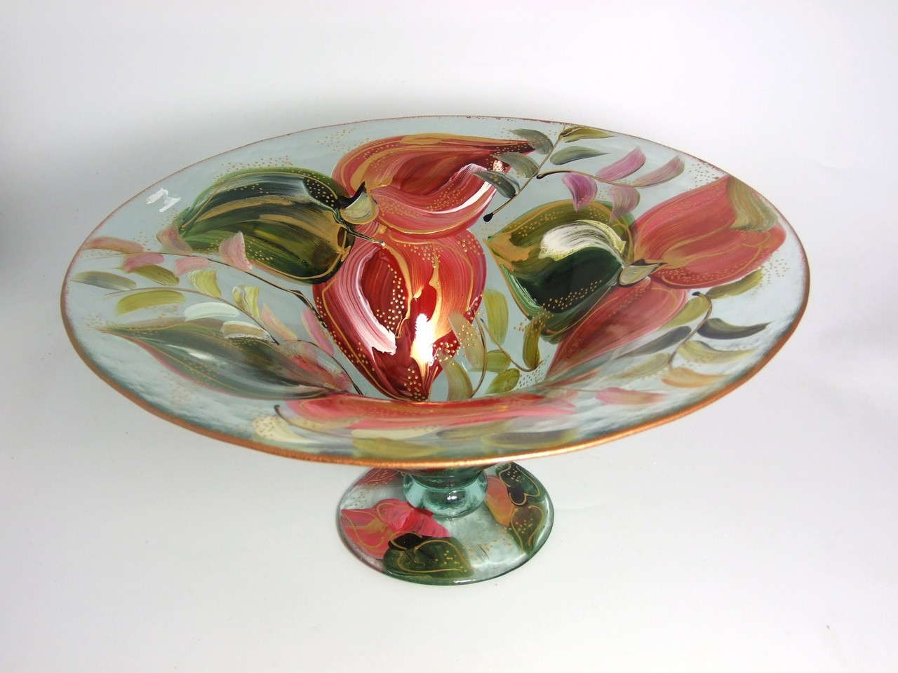 Large Art Glass Floral Pattern Comport (16” diameter). £30/50