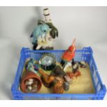 Pottery Parrot Lamp Signed ‘Sylvie’ plus assorted Porcelain, Treen and Glassware etc. £30/40