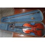 Violin with Bow in Original Wooden Case. £40/60