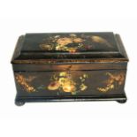 Victorian Papier Mache Tea Caddy with Hand-painted Floral and Bird Decoration. £100/150