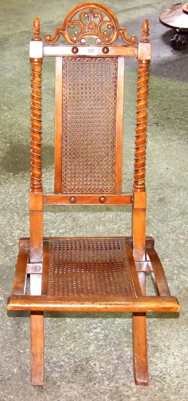 Victorian Beech Stained Walnut Folding Bergere Chair. £30/40