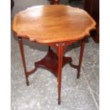Edwardian Sheraton Revival Inlaid Mahogany Occasional Table with Stretcher Shelf. £40/60 588.