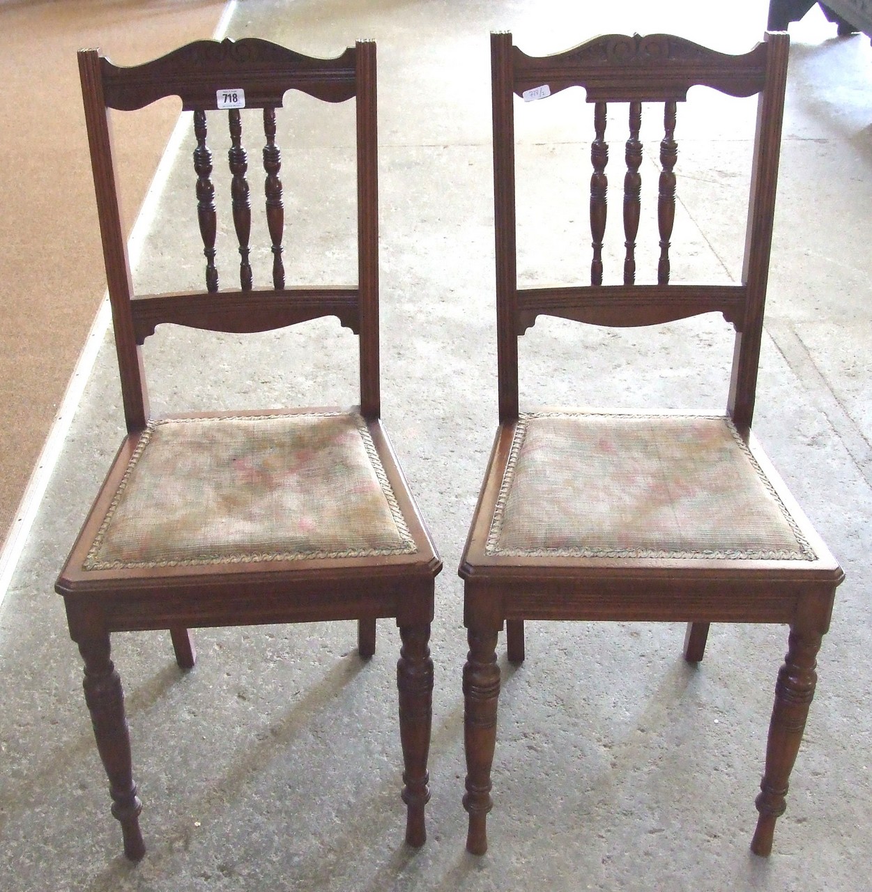 Pair of Edwardian Mahogany Stained Bedroom Chairs. £20/30 719. Large Patterned Rug (dark pink,