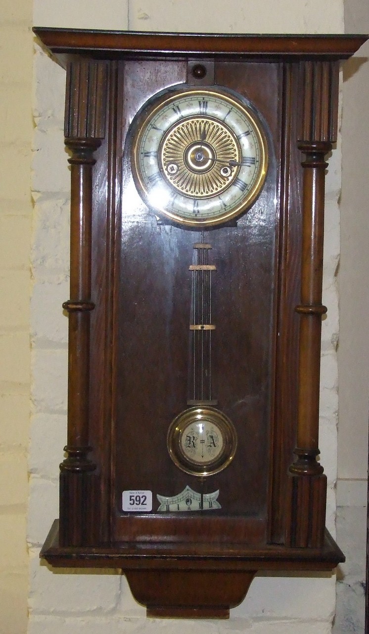 Late 19th Century Mahogany German Wall Clock. £40/60