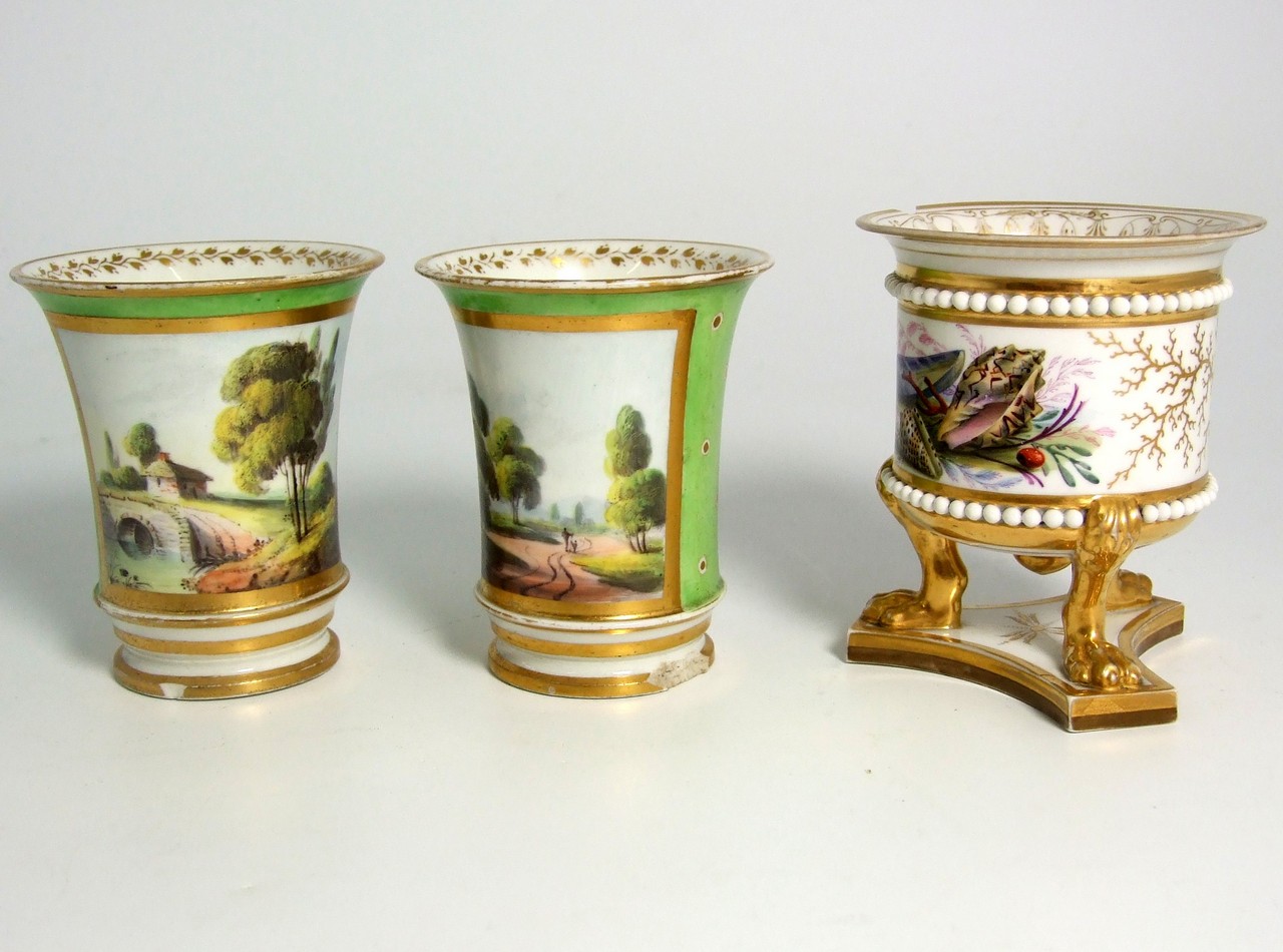 Flight Barr and Barr Royal Worcester Small Vase (rim chip) and Pair of 18th Century Porcelain