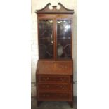 Late 19th Century Mahogany Satinwood Inlaid Bureau Bookcase with Marquetry Fall. £300/500