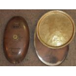 Victorian 2 Handled Copper Bed Warmer, Plated Gallery Tray and Indian Brass Tray. £30/40