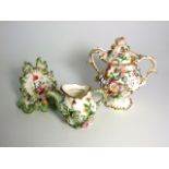 Continental Porcelain 2 Handled Pot Pourri Vase, Floral Decorated Night Watch-stand and Floral