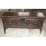 17th Century Planked Oak Coffer with Carved Front Panel. £150/250