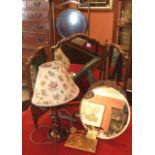 Misc. Lot – Mahogany Cake Stand, Dressing Table Mirror and other, Postal Scales and Wooden Table