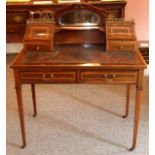 Edwardian Mahogany inlaid with Satinwood Sheraton Revival Ladies Writing Desk, Brass Gallery and