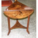 Edwardian Rosewood Inlaid Drop-leaf Triangular Corner Table. £100/150