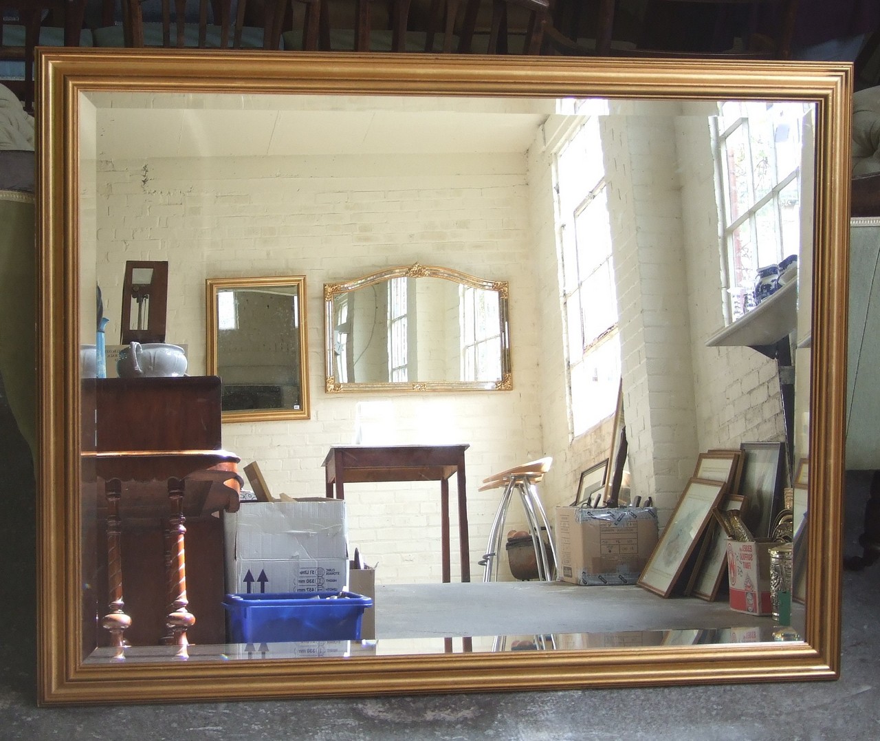 Large Gilt Framed Mirror with Bevelled Glass (overall 40” x 51”). £60/80