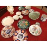 18 pieces of Oriental Pottery and Porcelain plus Cream-ware Plate. £40/60