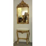 Gilt Finished Serpentine Fronted Carved Hall Table with Pier Mirror. £100/200