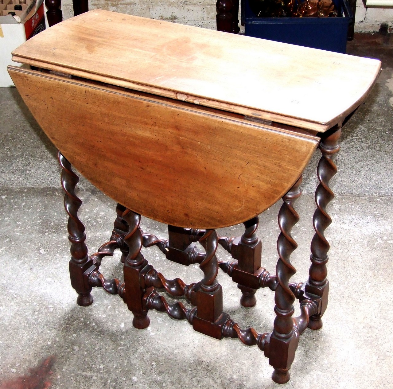 Small Mahogany Drop-leaf Table with Barley Twist and Carved Legs. £100/200