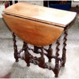 Small Mahogany Drop-leaf Table with Barley Twist and Carved Legs. £100/200