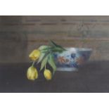 ALICE E BOATZ – Painted Bowl with Tulips. Watercolour. Signed. (13½” x 19”). £60/80