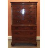 18th Century Mahogany Chest on Chest. Canted Reeded Corners. Decorated Frieze and original Brass
