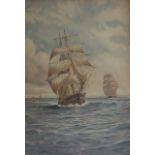 ERNEST STUART – Sailing Ships at Sea. Watercolour. Signed (20” x 13½”). £80/120
