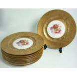 10 Royal Bavarian Gilded Plates (Huischenreuther) with Hand- painted Floral Decoration – 10½”