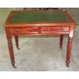 19th Century Mahogany 2 Drawer Desk on Reeded Legs with Leather Insert. £150/250