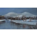 **IAN GARLAND – The Eildons in Winter. Acrylic. Signed 9.5” x 15” £30/50