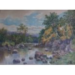 JOHN BLAKE MACDONALD RSA – River Scene. Watercolour. Signed (15½” x 21”). £100/150