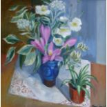 **ANNE CARRICK – Summer Flowers. Oil on Canvas. Signed. (19½” x 19½”). £150/250