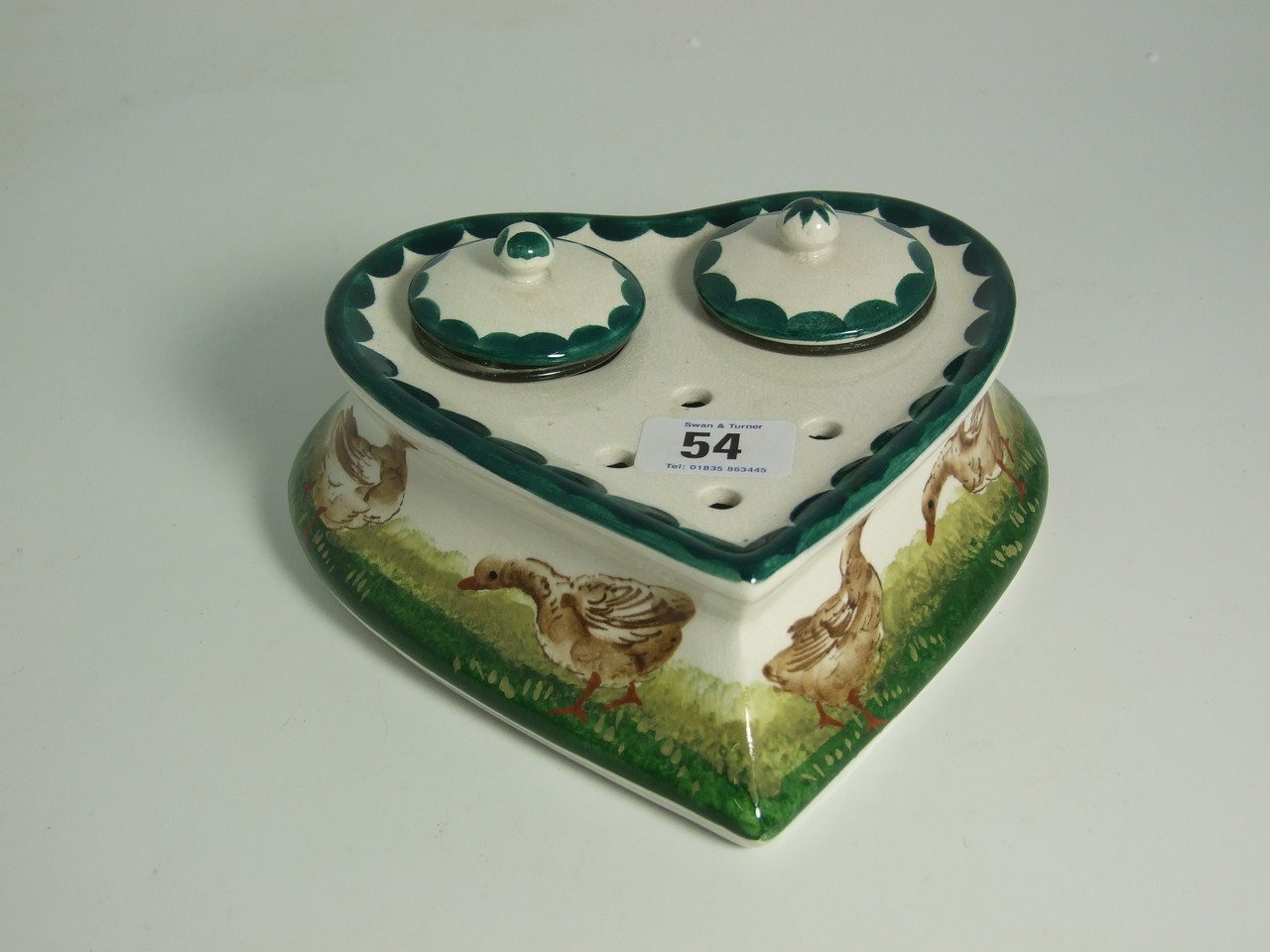 Unmarked Wemyss Desk Heart Shaped Standish with Goose Decoration. £30/40