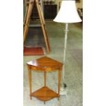 Reproduction Yew Wood Inlaid Corner Lamp Table plus Reeded Column Standard Lamp. £30/40