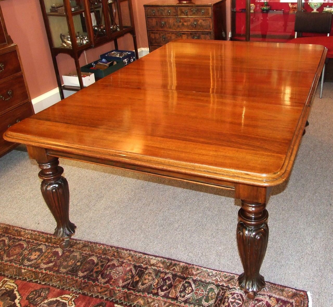 Victorian Mahogany Dining Table on Carved Turned Legs with Single Leaf (max. 80” x 54”). £1000/1500