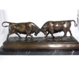 Bronze Pair of Fighting Bulls on Marble Plinth (22” long). £200/300