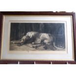 HERBERT DICKSEE – Framed Signed Etching of a Lying Irish Wolfhound (14” x 25”). £40/60