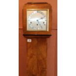Art Deco Walnut Cased Grandmother Clock with Silver Dial and Chapter Ring, Westminster Chimes. £
