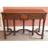 William and Mary Oak Side Table with Bobbin Legs, Shaped Stretchers and Marquetry Inlay. £600/900