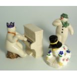 2 Royal Doulton Snowman Figures, one Playing Piano plus Coalport Paddington Bear (damage). £30/40