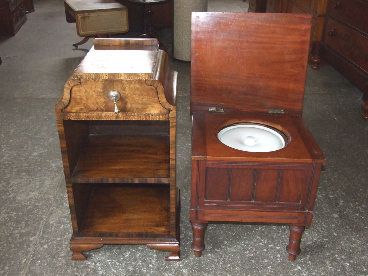 Mahogany Commode and Walnut Bedside Cabinet. £60/80