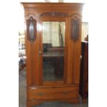 Satin Beech Art Nouveau Style Mirror Door Wardrobe with Bottom Drawer (matches lot 716). £100/150