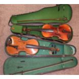 2 Cased Violins with Bows. £40/60