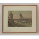 *Henry Samuel Merritt (1884-1963) 'SEARCHLIGHTS OVER TOWER BRIDGE' Signed l.r., watercolour 23 x
