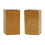 A pair of bird's-eye maple bedside cabinets, each with a single drawer and cupboard below 36cm