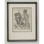 *Germaine Richier (French, 1904-1959) A FIGURE WITH AN OWL Etching, signed, numbered12/XXX and