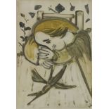 *Jacob Bornfriend (Czech, 1904-1976) A CHILD WITH A BIRD Aquatint printed in colours, signed in